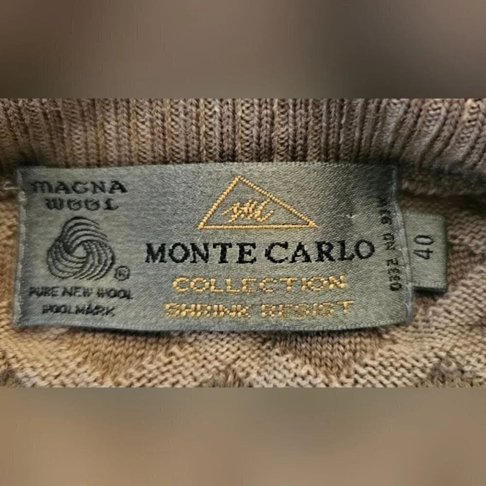 Monte Carlo Men's Wool Sweater Vest XL (40) Brown Tan Textured V-Neck